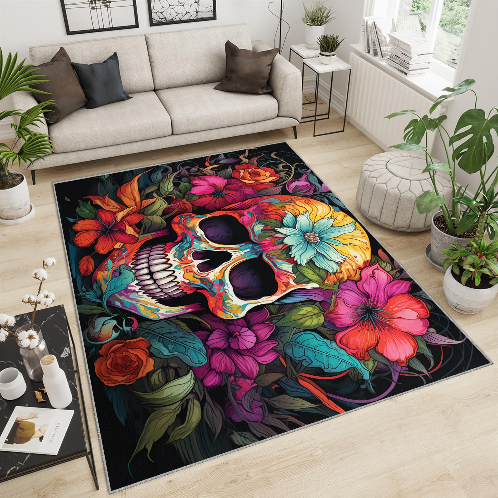ラグ・カーペット FACE Too much pain Rug Amazon.com: Skull Rug - 4x5 Rug - Gothic Skull Rugs for Bedroom